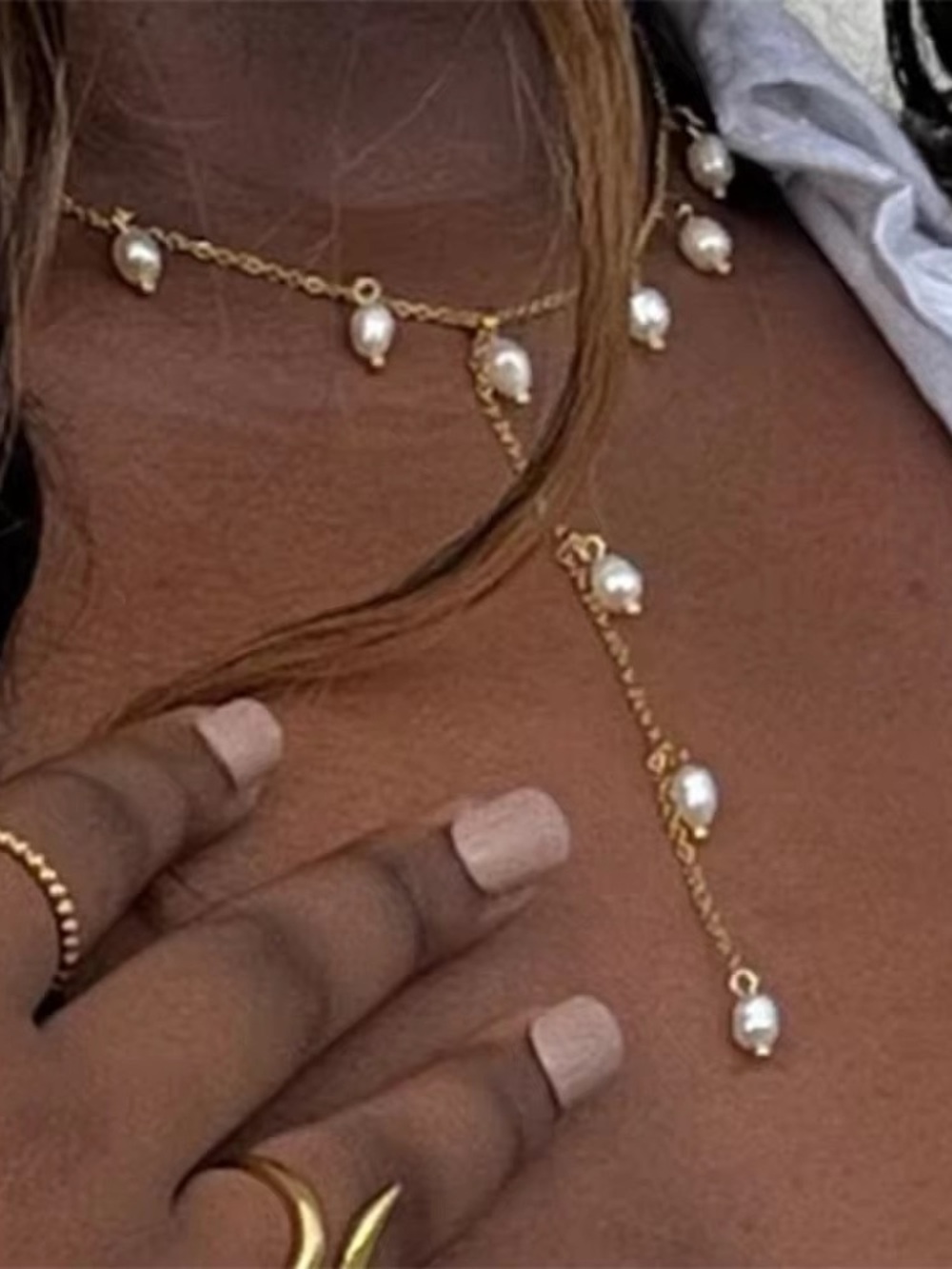 18K Gold Plated Freshwater Pearl Lariat Drop Necklace - Picture 6 of 9